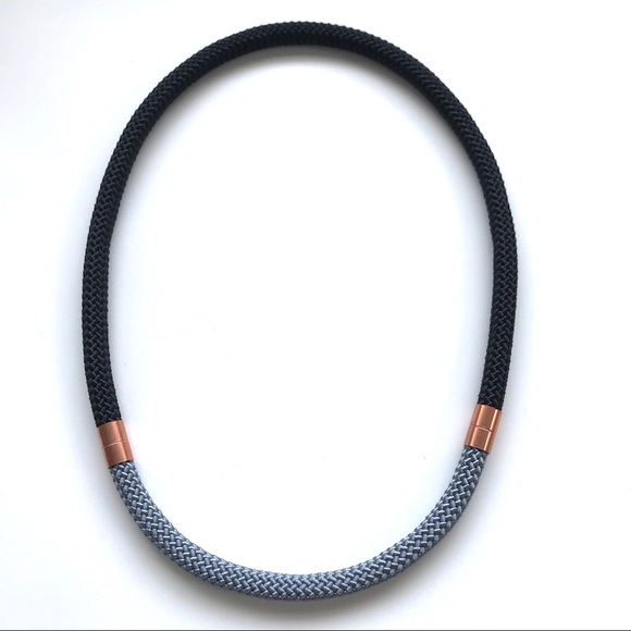 Black + grey statement necklace with copper pieces - Picture 1 of 4